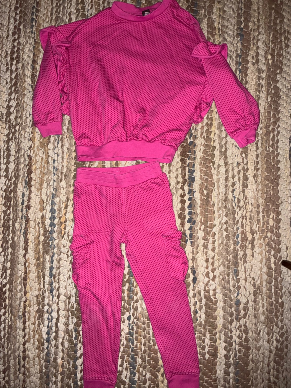 Tea Collection Hot Pink Ruffle Sleeve Sweatshirt & Joggers Set